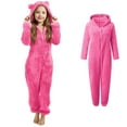 thumbnail image 1 of Kids Pajamas Girls Cute Ear Hooded Pink Onesie Kids Thickened Zipper Thermal Loungewear Pajamas Kids 9-10 Years, 1 of 4