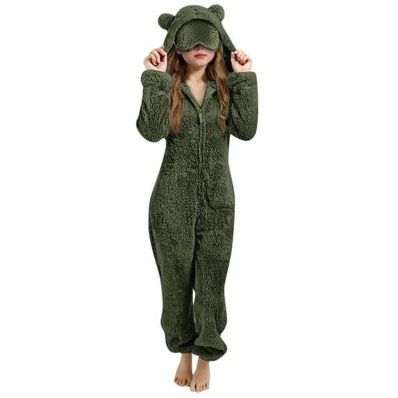 Kids Fleece Pajamas Hooded Jumpsuit Romper Green Costume Kids Girls Animal Onesie Long Sleeves Zip Up Jumpsuit Girls Costumes Size 7-8 Years