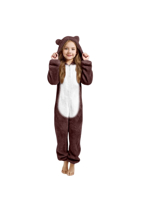 Kids Pajamas Hooded Romper Outfits Little bear's ears Girl Animal Long Sleeves Girls Size 4-5 Years