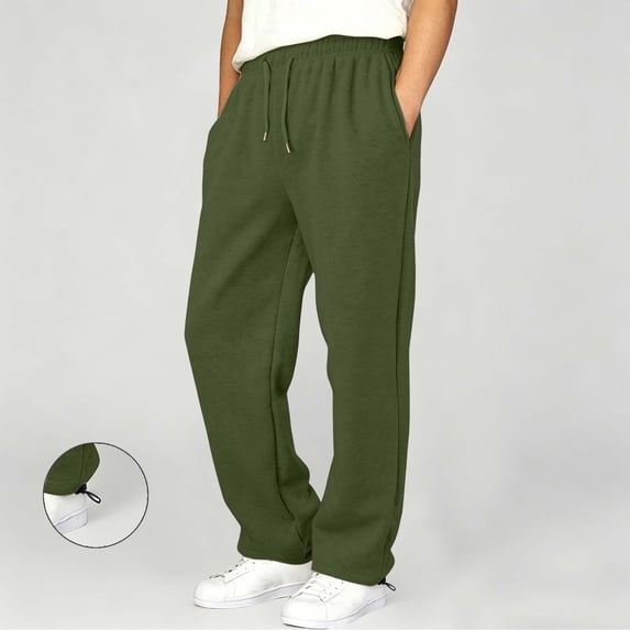 Kids' Fleece Sweatpants, Elastic Waist With Adjustable Drawstring Pockets, Winter Warm For Sports(Army Green/12-13Years)