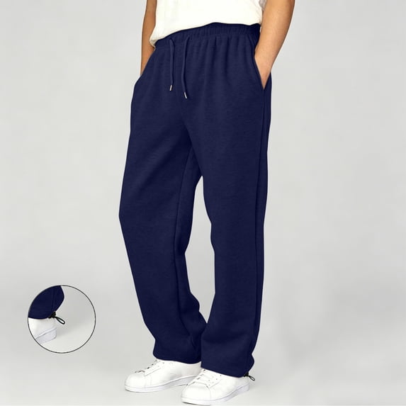 Kids' Fleece Sweatpants, Elastic Waist With Adjustable Drawstring Pockets, Winter Warm For Sports(Navy/14-15Years)