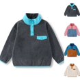 thumbnail image 1 of Kids Fleece Sweatshirt Soft Warm Color Block Half-Button Top Stand Collar for Boys&Girls Cozy Winter Layering Piece,Dark Gray,110, 1 of 8