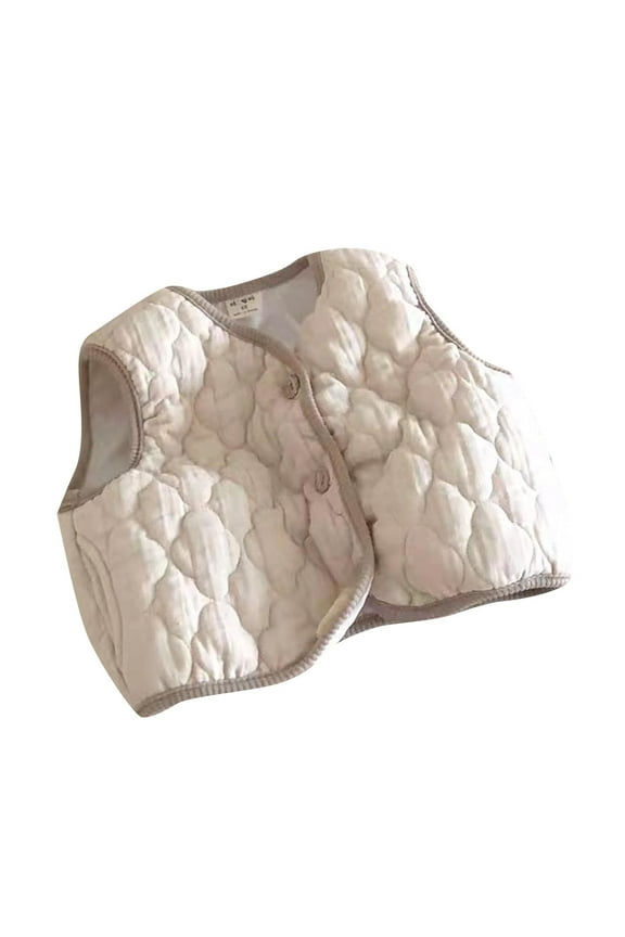 Kids Fleece Vests, Toddler Baby Puffer Vests V-Neck Sleeveless Quilted Jacket for Boys Girls Button Padded Jackets Outerwear Vests Winter Coat White 6 Months