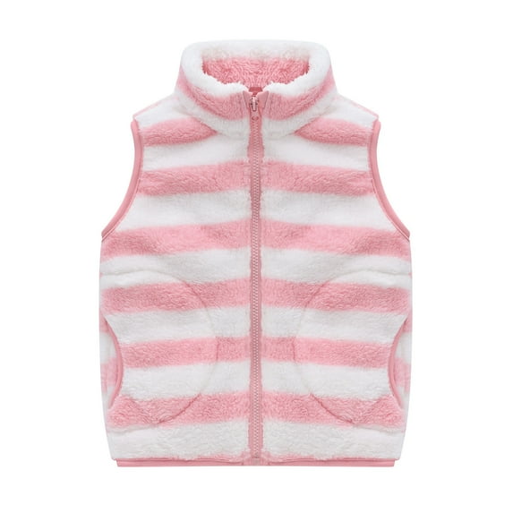 Kids Fleece Winter Vest Warm Cotton Striped Jacket Outwear for Boys Girls Ub-Pink-(3-4 Years)
