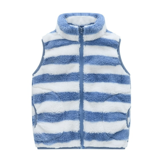 Kids Fleece Winter Vest Warm Cotton Striped Jacket Outwear for Boys Girls Ub-Sky Blue-(18-24 Months)