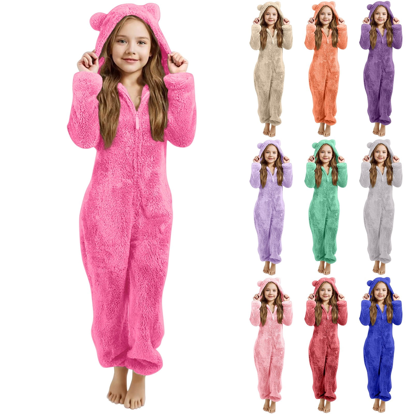 Kids Fleece Zip Up Hooded Jumpsuit Winter Costume for Girls - Walmart.com