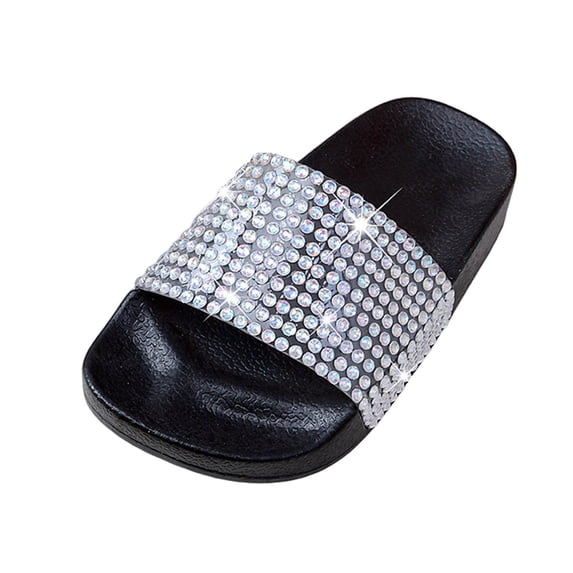 Kids Flip Flops Sandals Toddler Girls Shining Slides Soft Bottom Anti Slip Shower Beach Pool Shoes Slip on Summer Slippers Black 1.5M(35)