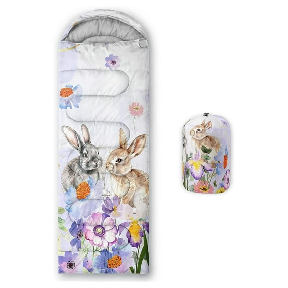 Kids Floral Cat Camping Sleeping Bags,Lightweight & Waterproof,3 Season Warm & Cool Weather,Kawaii Kitten Sleeping Bags for Girls Adults,Travelling,Outdoors