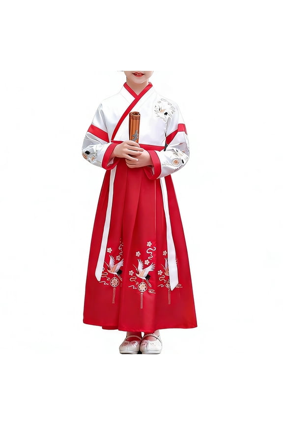 Kids' Floral Hanfu Princess Dress - Traditional Chinese Ancient Style Fancy Dress for Girls
