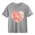 thumbnail image 1 of Kids Floral Top Short Sleeve T-Shirt Heart Print 100% Cotton Girls Casual Tee Gray Valentine's Day Ages 4-12 Relaxed Fit,Size 7 T, 1 of 9