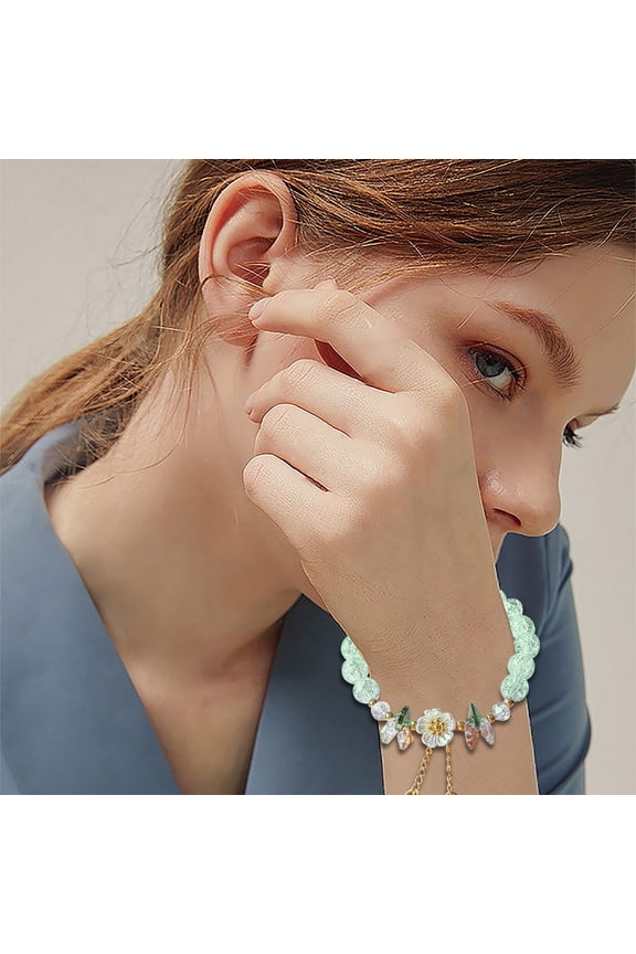 Kids Flower Bead Adjustable Jewelry Bracelet For Girls Glass Charm Handmade