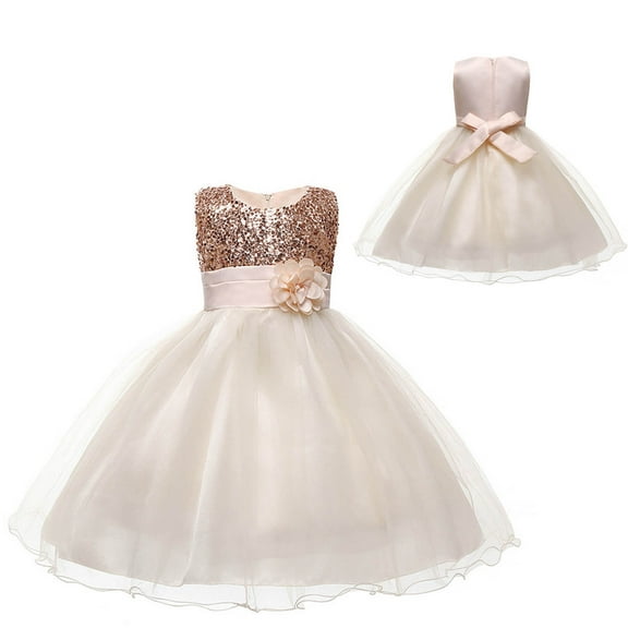 Kids Flower Girl Dress Beige Ruffle Sleeveless Formal Dresses for Girls Toddler Pageant Dress Hallowmas Dresses for Toddler Girls 9-10 Years