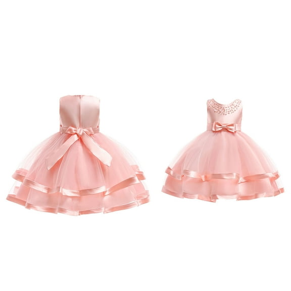 Kids Flower Girl Dress Pink Ruffle Sleeveless Kids Formal Dresses for Girls Rainbow Tutu Princess Skirt Hallowmas Dresses for Toddler Girls 8-9 Years
