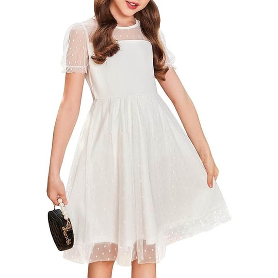Kids Flower Girl Dress White Dress Sleeveless Wedding Dress Children's Day Dress 7-8 Years