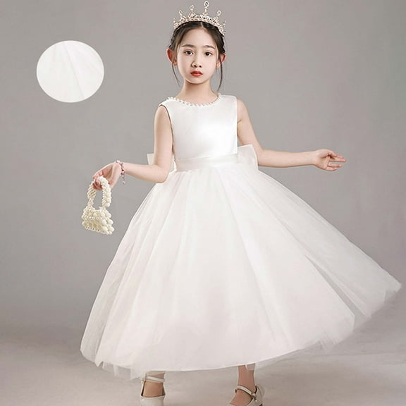 Kids Flower Girl Dress White Ruffle Sleeveless Formal Dress for Girls Princess Dress Toddler Hallowmas Dresses for Girls 8-9 Years