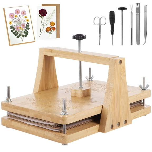 Large Flower Press Kit with 6 Layers, Wood Floral Pressing Kit for DIY Art Craft, Includes Flower Press, Cardboard Plates, Absorbent Paper