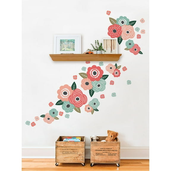 Kids Flower Vinyl Wall Stickers - Chic Coral and Mint Blooms