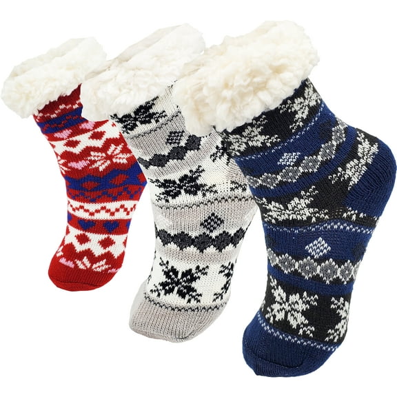 Kids Fluffy Thermal Sherpa Socks, 3 Pairs, Cute House Sock Slipper Winter Non Skid, Warm Ultra Soft Boys Girls (Style A)
