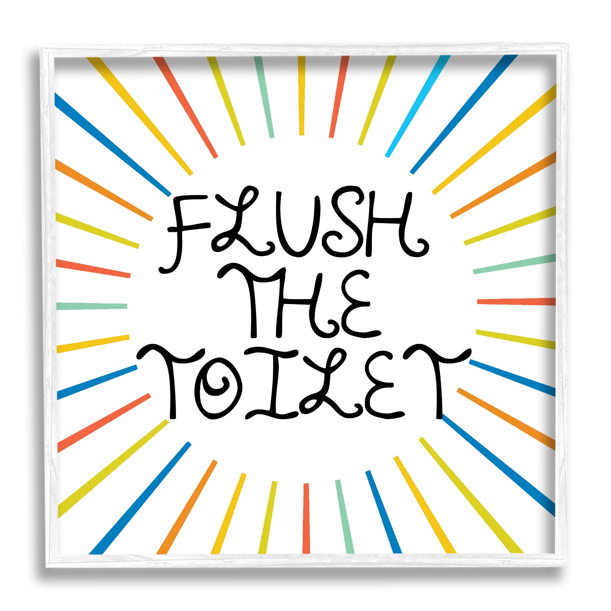 Kids' Flush The Toilet Bathroom Rules Rainbow Stripes Typography Framed Art Print Wall Art, 17x17