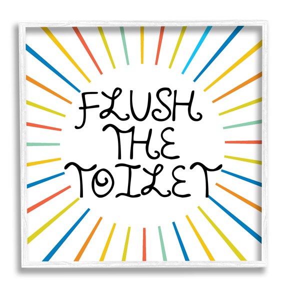 Kids' Flush The Toilet Bathroom Rules Rainbow Stripes Typography Framed Art Print Wall Art, 17x17