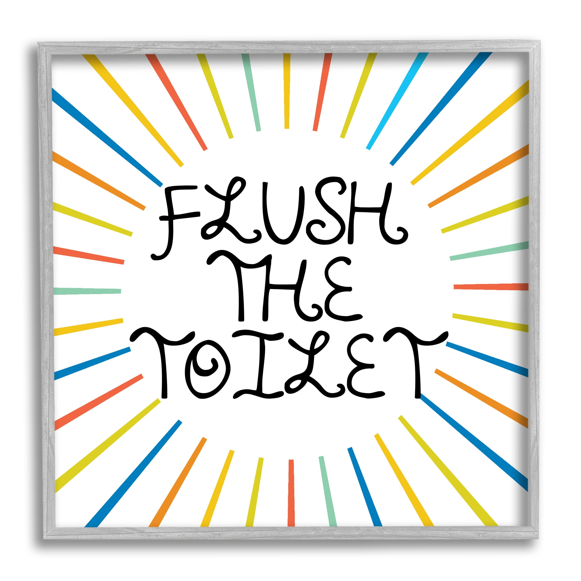 Kids' Flush The Toilet Bathroom Rules Rainbow Stripes Typography Framed Art Print Wall Art, 17x17