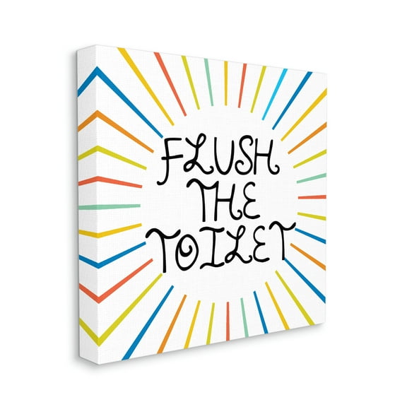 Kids' Flush The Toilet Bathroom Rules Rainbow Stripes Typography Gallery-Wrapped Canvas Print Wall Art, 17x17