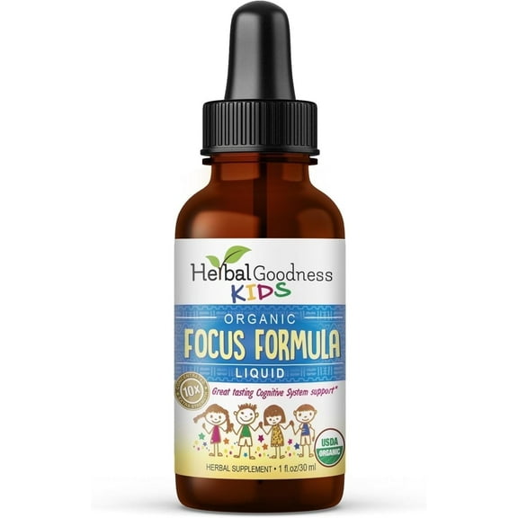 Kids Focus Formula and Attention Supplement Liquid Extract 1fl.oz - Factor, Vitamins, Melatonin for Kids, Ashwagandha ~ Herbal Goodness