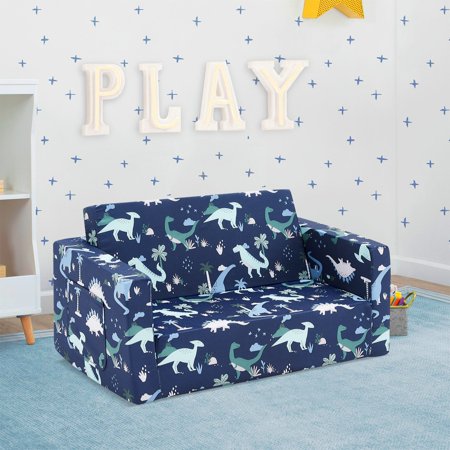Kids Fold Out Couch 2-in-1 Children Convertible Sofa to Lounger Navy Dinosaur
