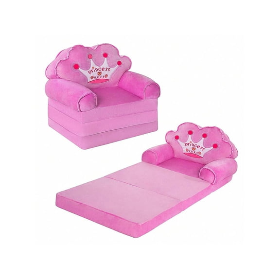 Kids Foldable Sofa Bed, Princess Chair For Toddlers 18 Months And Up, Pink Cartoon Shape, High Density Foam, Fold Out Couch For Bedroom, Sofa Bed For Girls, 15.1x19.7x2.4 Inches, 4.4 Lbs