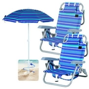 Kids Folding Beach & Camping Chair with Tilt Umbrella, 5 Reclining Positions, Lightweight & Portable for Toddlers (2 Pack)