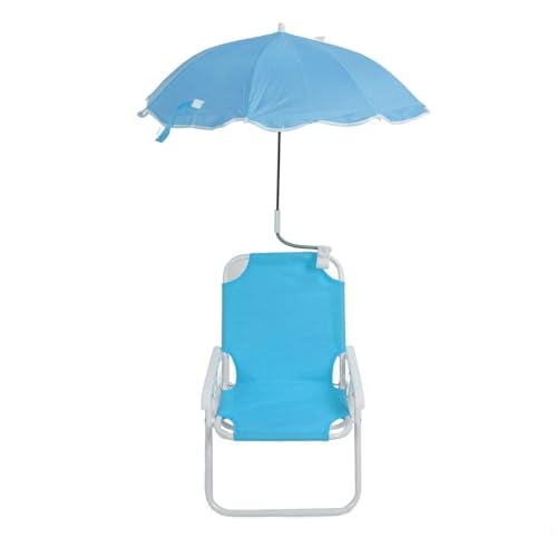 Kids Folding Beach Chair with Umbrella, Sun Shade Adjustable, Foldable Portable Outdoor Chair for Camping Picnics (Blue)