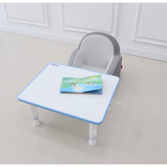 Kids Folding Floor Table w/Adjustable Heights - for Play, Reading, and Snack Time and More (White/Blue)