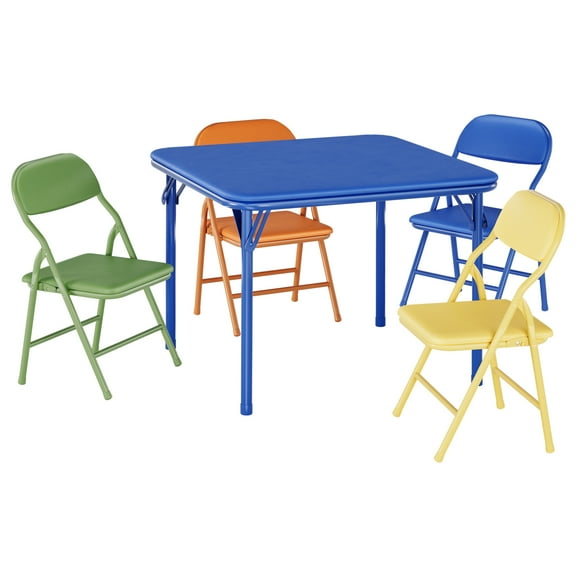 Kids Folding Table Chair Set 5-Piece, Sturdy Metal Frame & PU Leather Upholstered Seats, Child-Safe Activity Center for Dining, Arts and Crafts