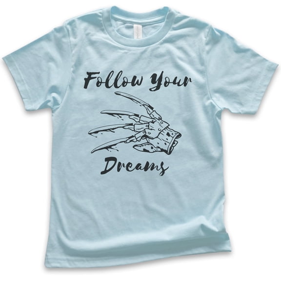 Kids Follow Your Dreams Shirt, Youth Kids Boy Girl T-Shirt, Funny Halloween T-shirt, Horror Movie Graphic Tee, Light Blue, Large