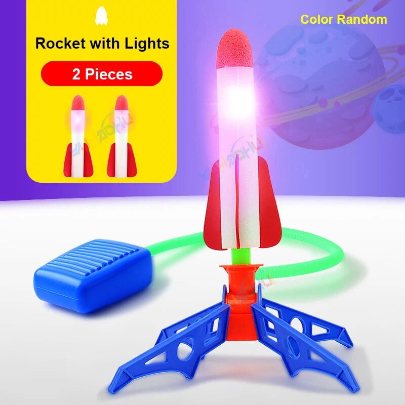 Kids Foot Pedal Air Pump Rocket Launcher Toy Kit Foam Rocket