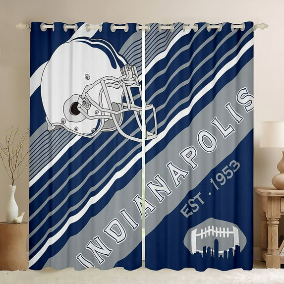 YST Kids Football Game Curtains, American Football City Themed Curtains & Drapes Sports Blue and White Decor 30%-50% Blackout Curtains 52''Wx84''L (Indianapolis)