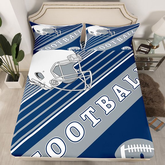 Football Game Sheets Full Bedroom, American Football City Themed Bedding Set Sports Blue and White Decor Bed Sheets, 1 Fitted Sheet 2 Pillowcases (Indianapolis)
