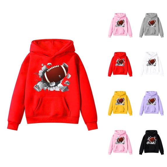 Kids Football Hoodies Rugby Long Sleeve Graphic Hooded Sweatshirt with Pockets for Boy Girl Pullover Tops