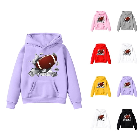 Kids Football Hoodies Rugby Long Sleeve Graphic Hooded Sweatshirt with Pockets for Boy Girl Pullover Tops