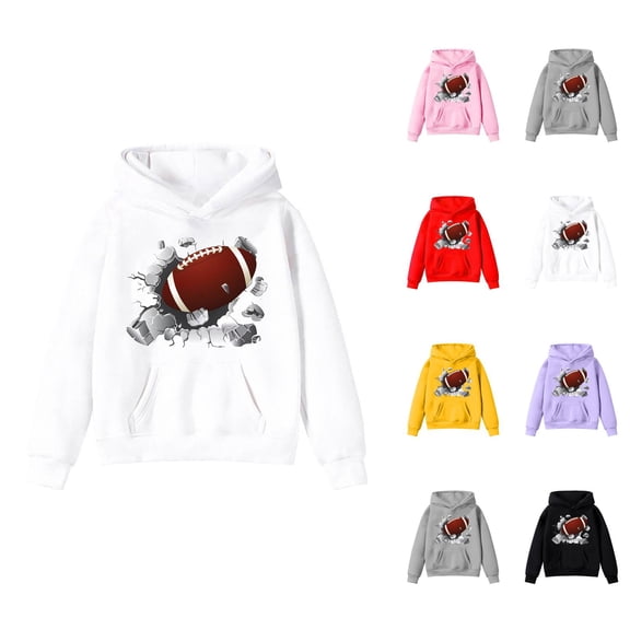 Kids Football Hoodies Rugby Long Sleeve Graphic Hooded Sweatshirt with Pockets for Boy Girl Pullover Tops