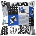 thumbnail image 1 of Kids Football Pillow Cover Eat Sleep Football Throw Pillow Cover 16x16 Sports Game Sketch Cushion Cover for Boys Youth Black Blue Patchwork Geometric Striped Square Pillow Cover, 1 of 6