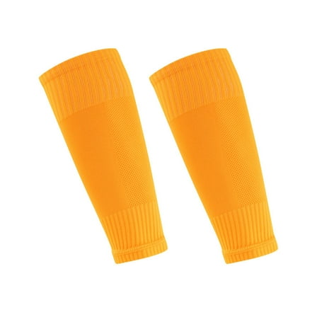 Kids Football Sock Sleeves With Soccer Shin Guards for Boys Girls - Team Leg Sleeve Cut Socks for Games, Running or Training - Protective Shin Pads for Beginners Orange 6-14Years