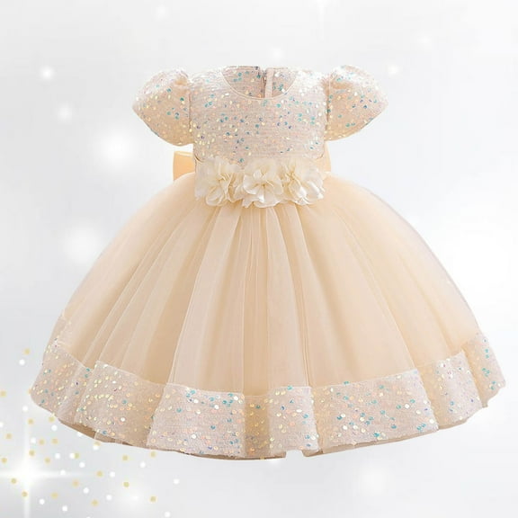 Kids Formal Dresses for Girls Beige Dress for Girls Tulle Baby Dress Fancy Girls Dresses Girls Children's Day Outfit 6-12M