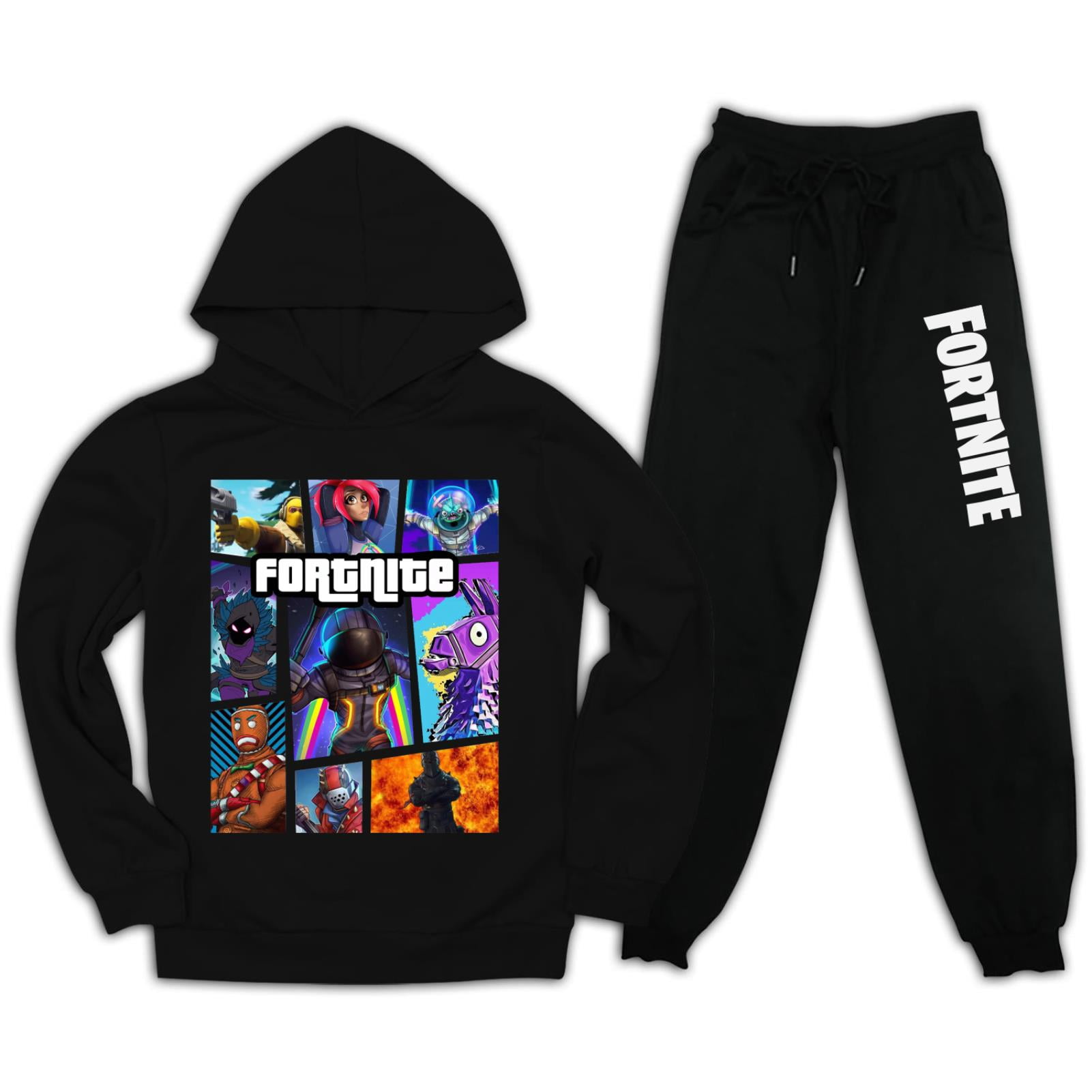 Kids Fortnite Pullover Hoodie and Sweatpants Suit for Boys Girls Games Graphic 2 Piece Outfit Jogging Tracksuit Sweatshirt Set Black 1 X Large