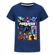 DELANHON Kids Fortnite T-Shirt Short Sleeve Gaming Tee with Vibrant Character Graphics Boys Girls Comfortable Cotton Casual Clothing for Summer (navy 100)