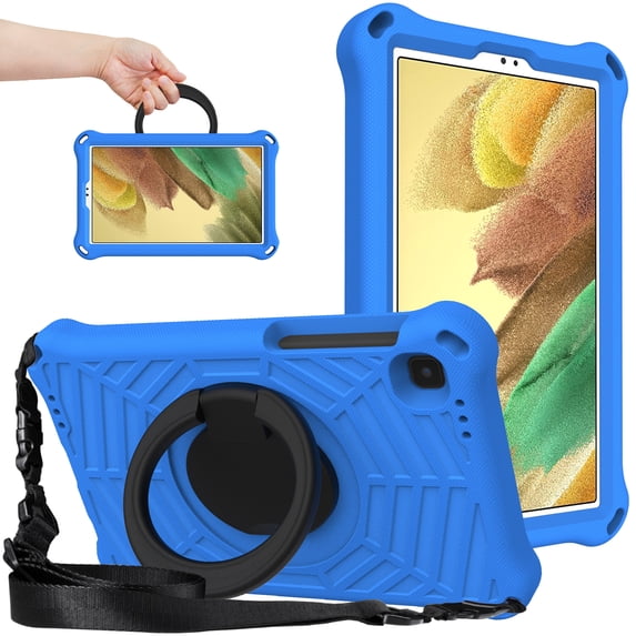 Kids Friednly Case for Samsung Galaxy Tab A7 Lite/T220/T225, EVA Foam Shoulder Strap Shockproof Protective Case with Pencil Holder Rotated Handle Bracket Stand Heat Dissipation Cover,Blue