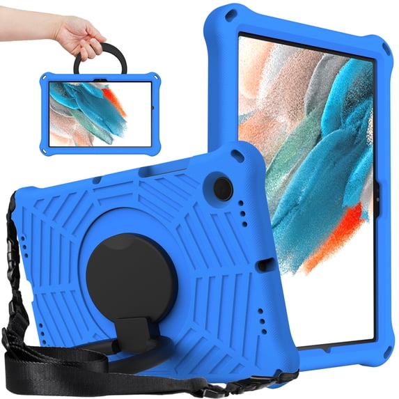 Kids Friednly Case for Samsung Galaxy Tab A8 10.5" (2022) X200/X205, EVA Foam Shoulder Strap Shockproof Protective Case with Pencil Holder Rotated Handle Bracket Stand Heat Dissipation Cover,Blue