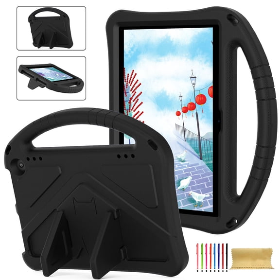 Kids-Friendly Case for Amazon Kindle Fire HD 8 & 8 Plus Tablet (2024/2022/2020 Release,12th/10th Generation),with Portable Handle & Kickstand,Shockproof EVA Foam Child Protector Silicone Case,Black