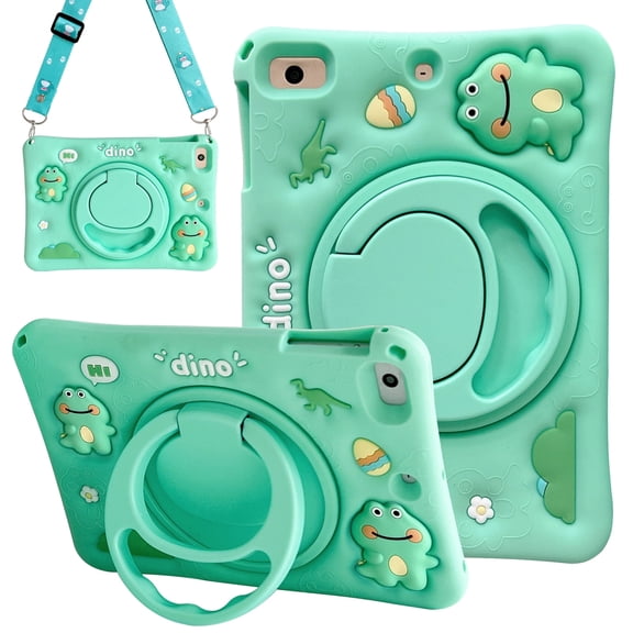 Kids Friendly Case for iPad (A16) 11th Generation 11 Inch (2025), iPad 10th Generation 10.9 Inch (2022), Cute Design EVA Kickstand Shockproof Bumper Case with Shoulder Strap Cover, Dinosaur