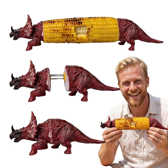 Kids Friendly Dinosaur Corn Cob Holders Funny Novelty Picks with Stainless Steel Prongs for BBQ Party Dining Table Supplies （1PC）